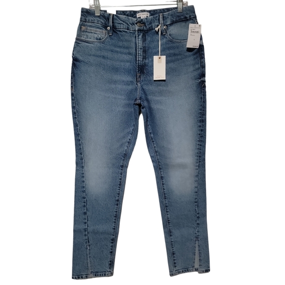 Good American Classic Slim Straight Front Slit Indigo Blue Jeans Size 30 - Picture 3 of 14